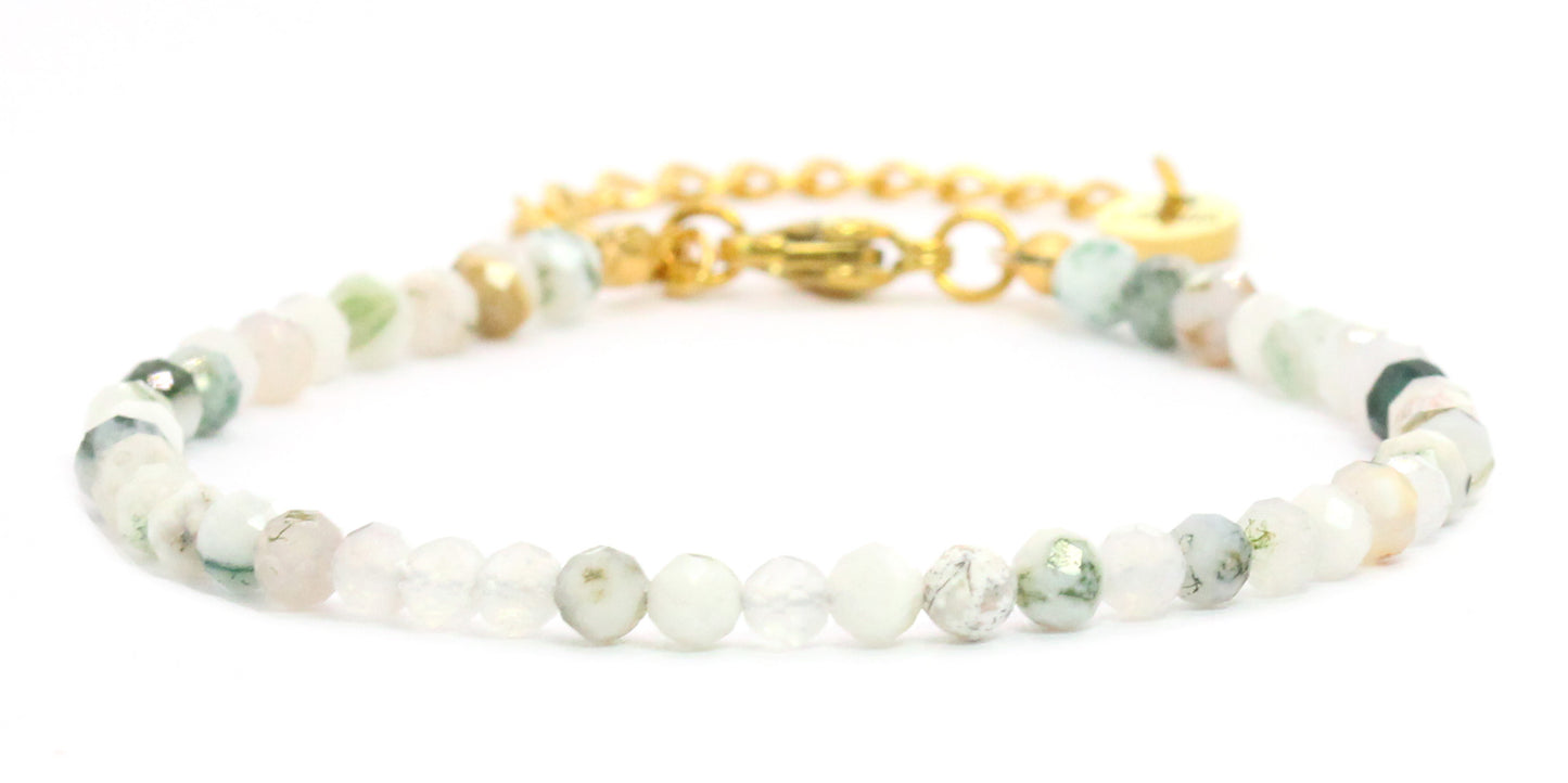 Baumachat Edelstein Armband 4mm facettiert - Länge verstellbar 16-21cm