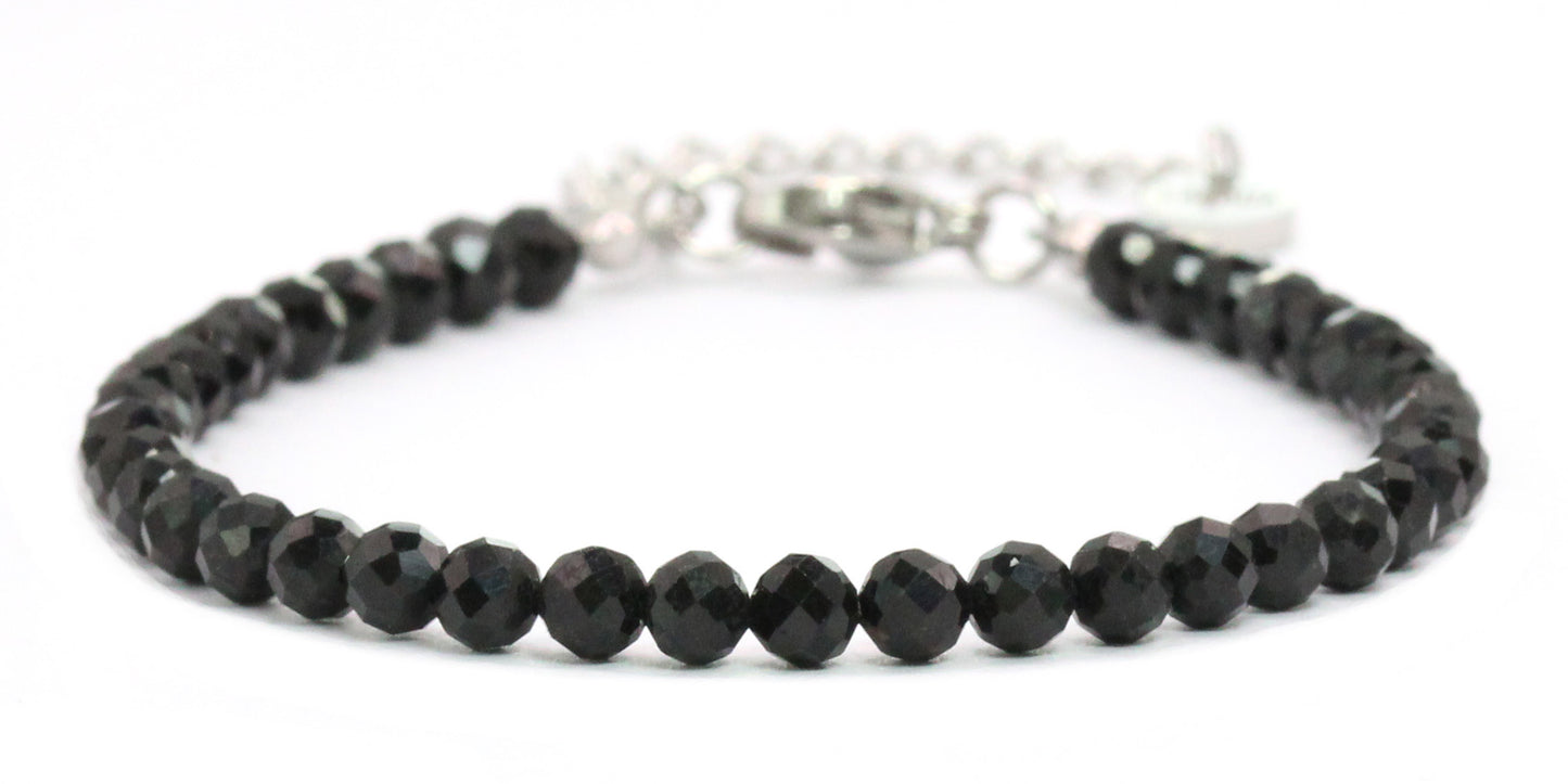Schwarzer Turmalin Edelstein Armband 4mm facettiert - Länge verstellbar 16-21cm