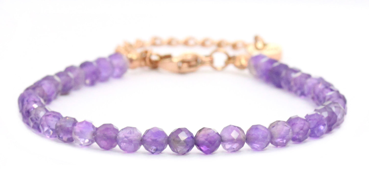 Amethyst Edelstein Armband 4mm facettiert - Länge verstellbar 16-21cm