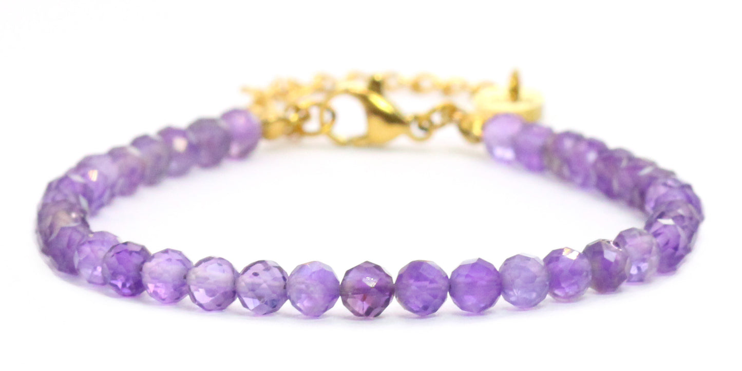 Amethyst Edelstein Armband 4mm facettiert - Länge verstellbar 16-21cm