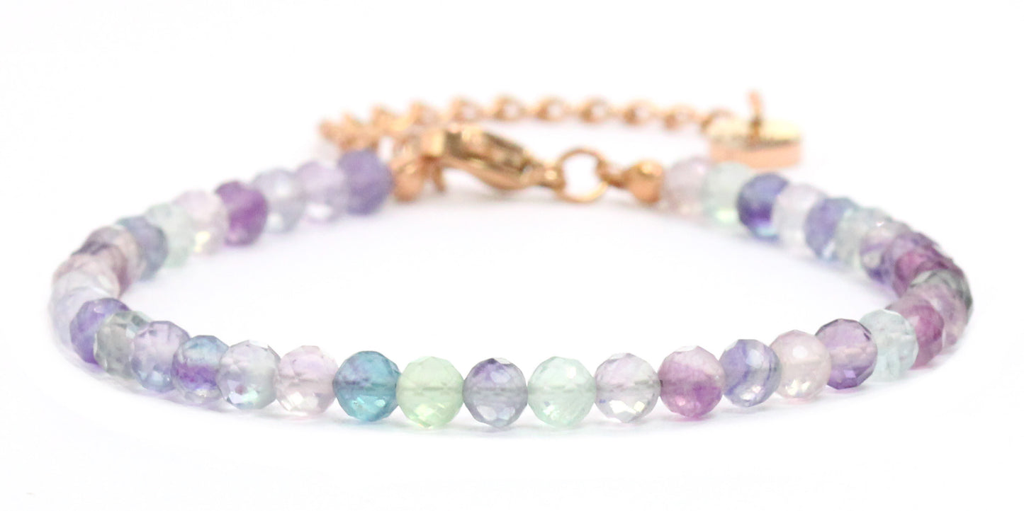 Regenbogenfluorit Edelstein Armband 4mm facettiert - Länge verstellbar 16-21cm