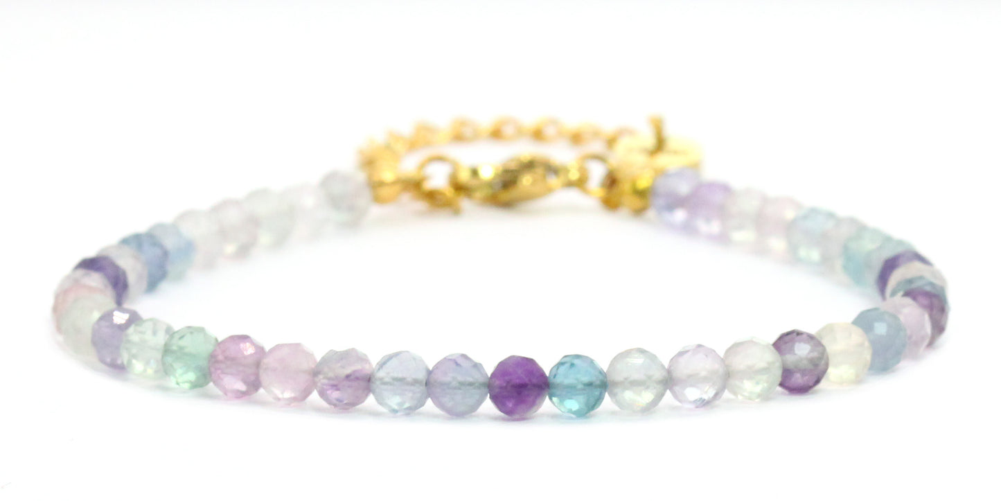 Regenbogenfluorit Edelstein Armband 4mm facettiert - Länge verstellbar 16-21cm