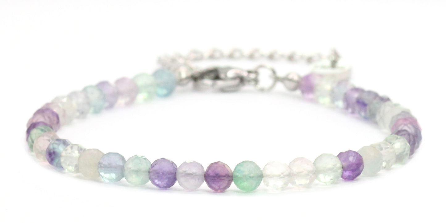 Regenbogenfluorit Edelstein Armband 4mm facettiert - Länge verstellbar 16-21cm