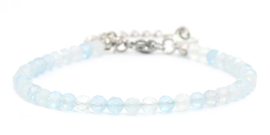 Aquamarin Edelstein Armband 4mm facettiert - Länge verstellbar 16-21cm