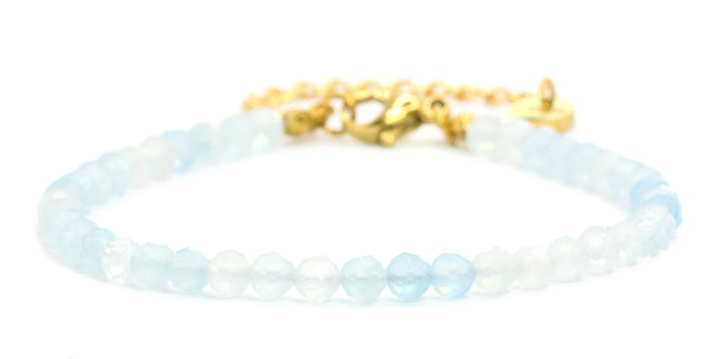 Aquamarin Edelstein Armband 4mm facettiert - Länge verstellbar 16-21cm