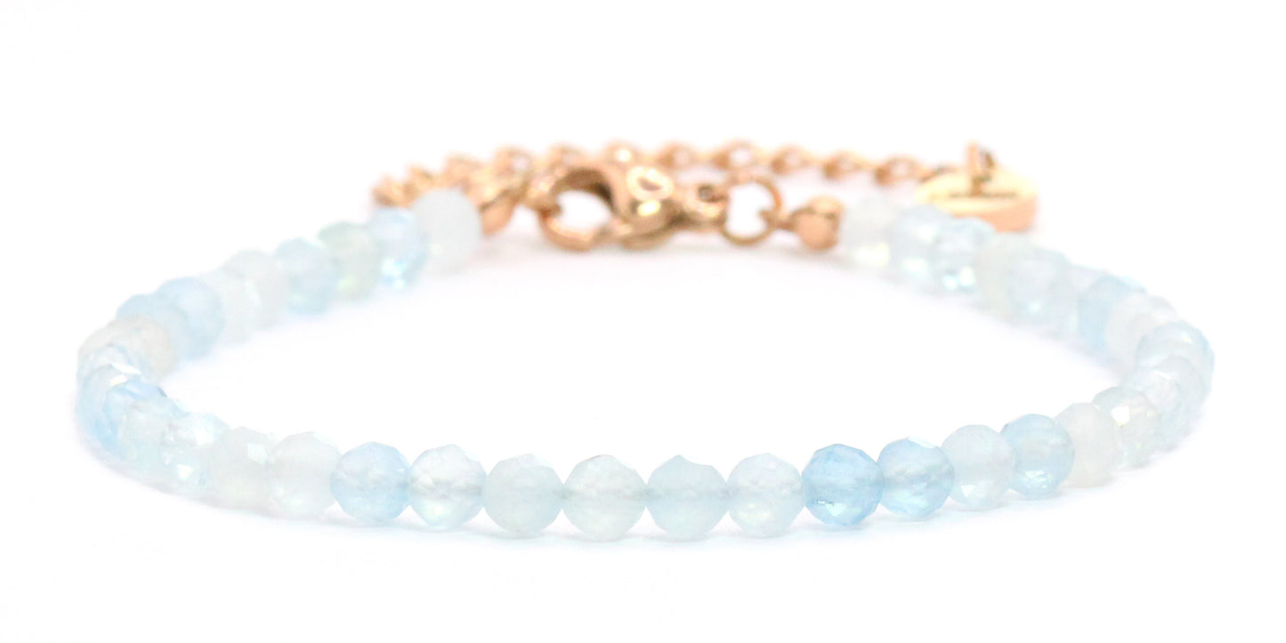 Aquamarin Edelstein Armband 4mm facettiert - Länge verstellbar 16-21cm