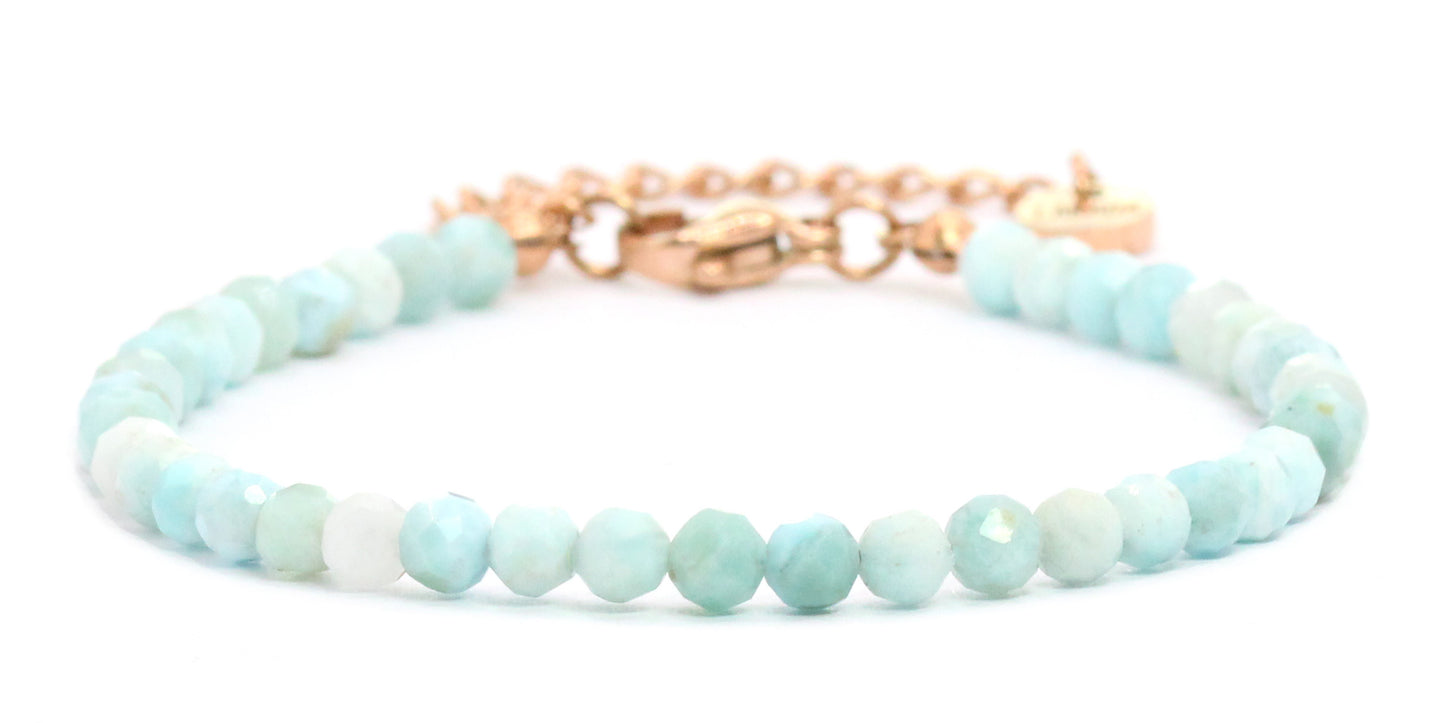 Larimar Edelstein Armband 4mm facettiert - Länge verstellbar 16-21cm