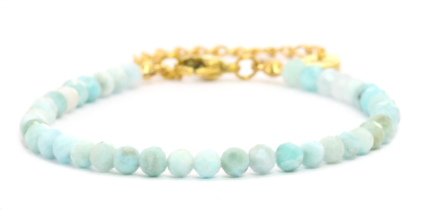 Larimar Edelstein Armband 4mm facettiert - Länge verstellbar 16-21cm