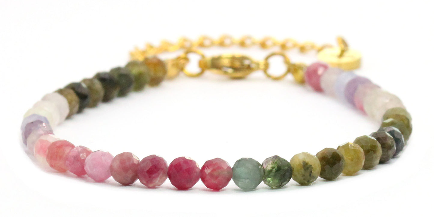 Regenbogenturmalin Edelstein Armband 4mm facettiert - Länge verstellbar 16-21cm