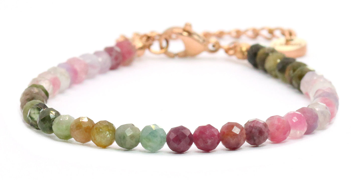 Regenbogenturmalin Edelstein Armband 4mm facettiert - Länge verstellbar 16-21cm