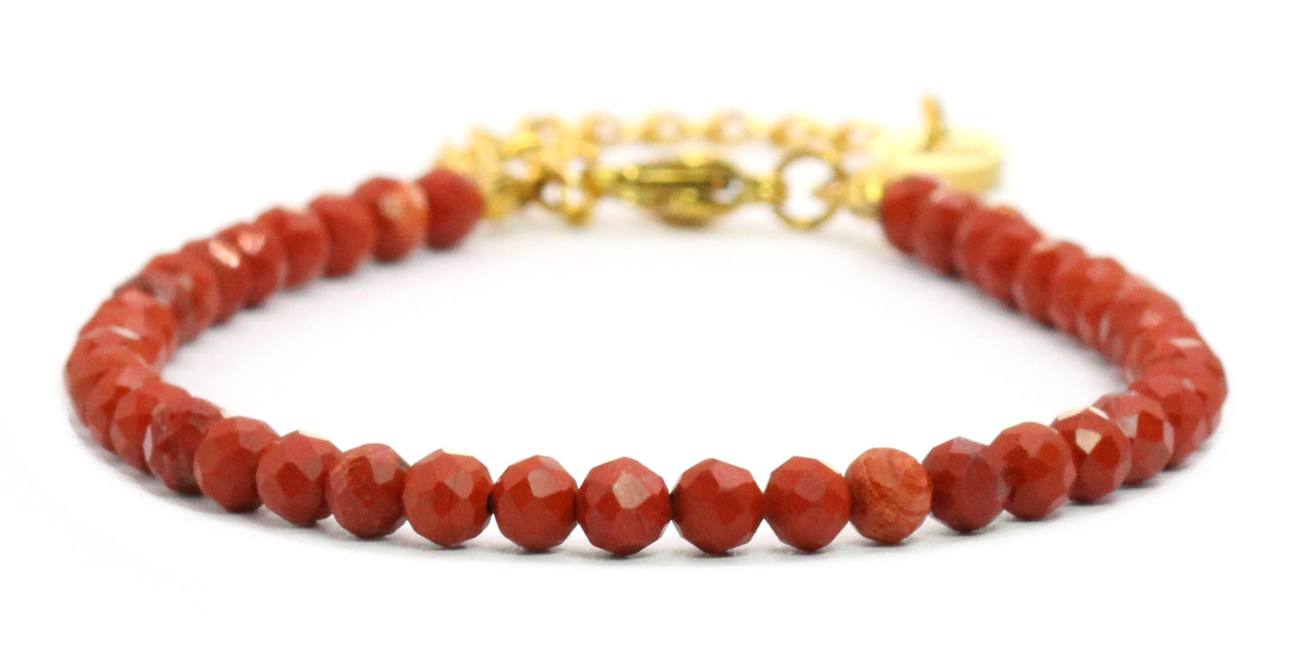 Roter Jaspis Edelstein Armband 4mm facettiert - Länge verstellbar 16-21cm