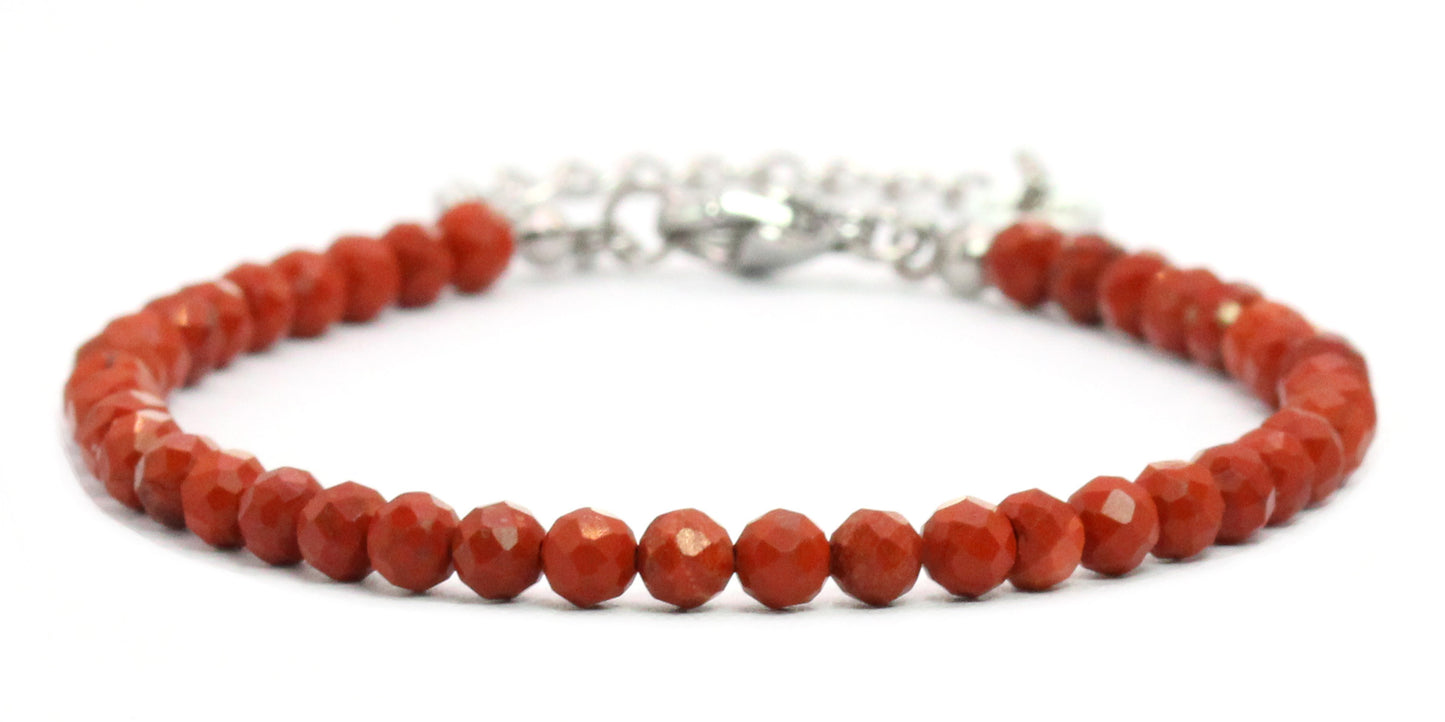 Roter Jaspis Edelstein Armband 4mm facettiert - Länge verstellbar 16-21cm