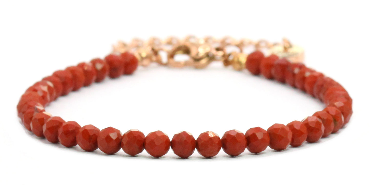 Roter Jaspis Edelstein Armband 4mm facettiert - Länge verstellbar 16-21cm