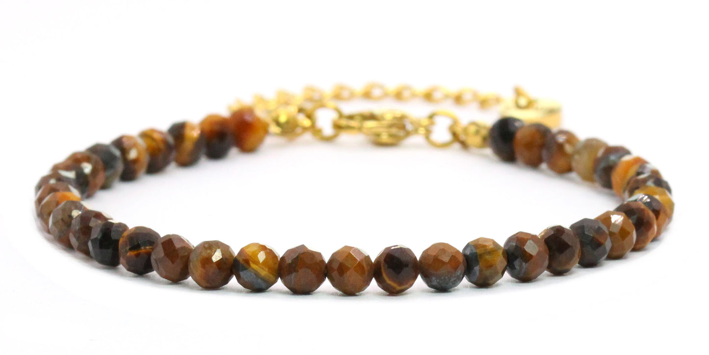 Tigerauge Edelstein Armband 4mm facettiert - Länge verstellbar 16-21cm