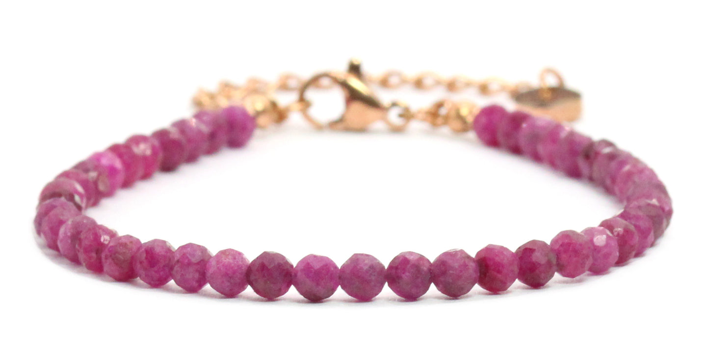 Rubin Edelstein Armband 4mm facettiert - Länge verstellbar 16-21cm