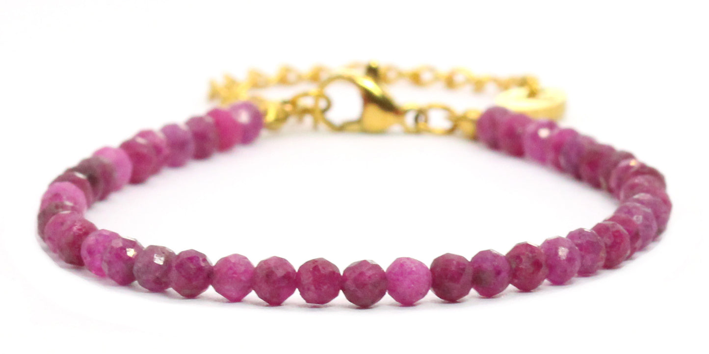 Rubin Edelstein Armband 4mm facettiert - Länge verstellbar 16-21cm