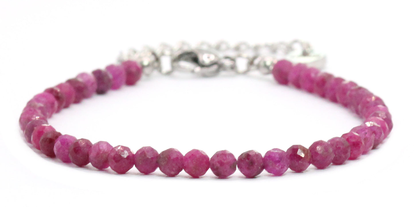Rubin Edelstein Armband 4mm facettiert - Länge verstellbar 16-21cm