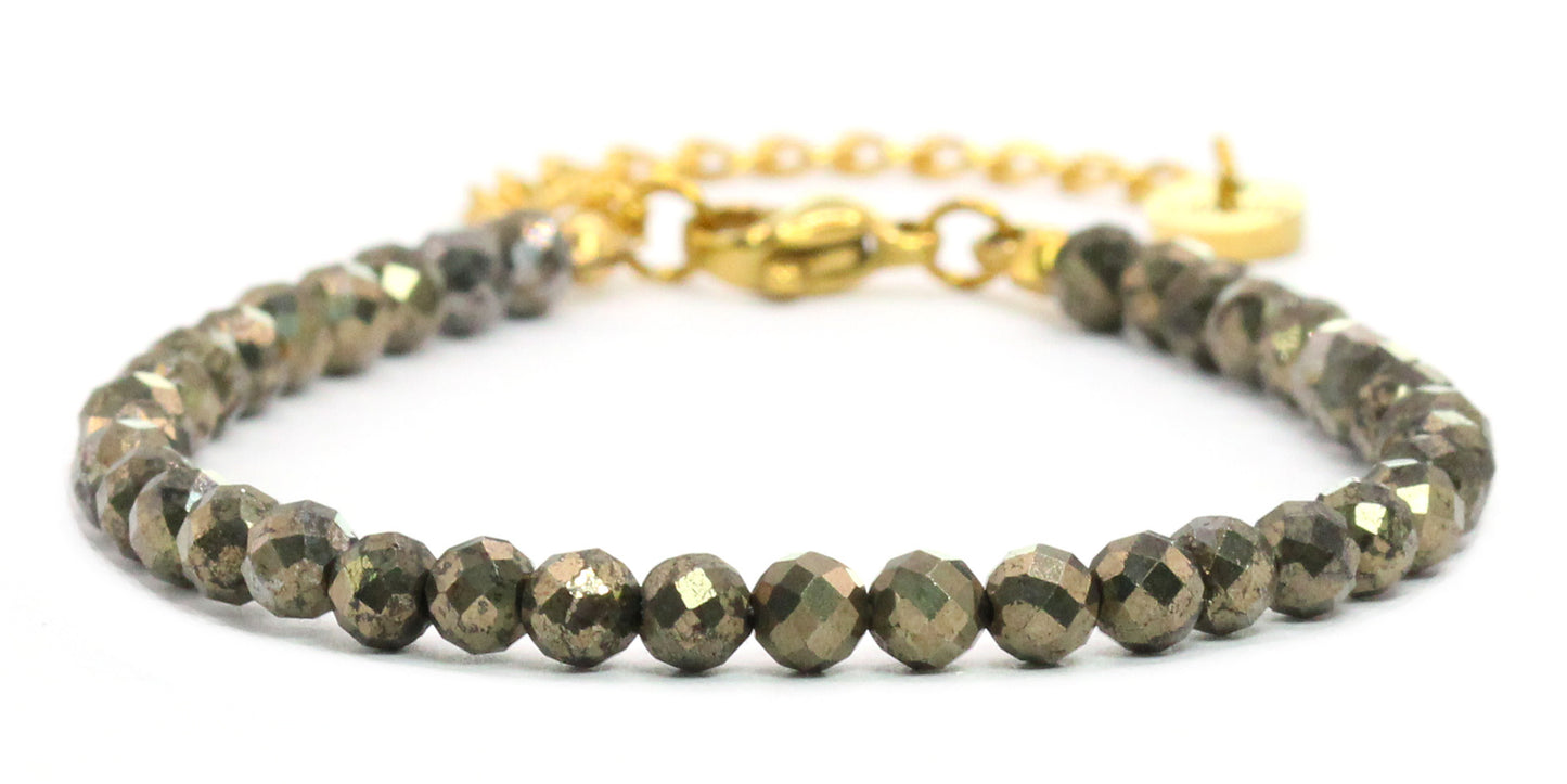 Pyrit Edelstein Armband 4mm facettiert - Länge verstellbar 16-21cm