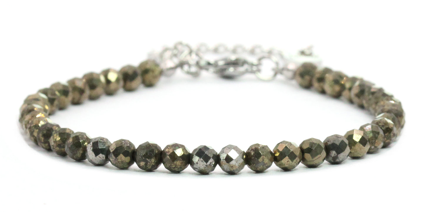 Pyrit Edelstein Armband 4mm facettiert - Länge verstellbar 16-21cm