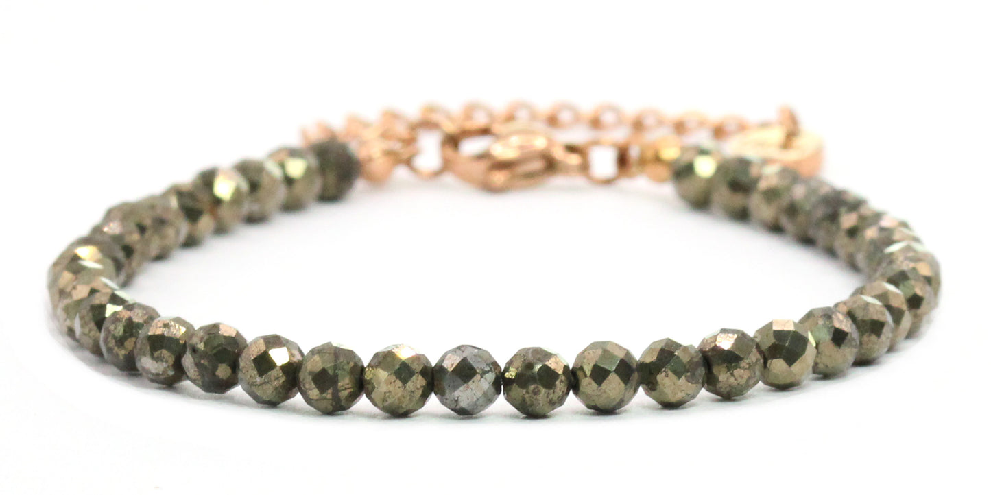 Pyrit Edelstein Armband 4mm facettiert - Länge verstellbar 16-21cm