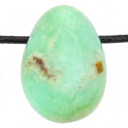Echter Chrysopras Tropfenanhänger mit gewachstem Baumwollband