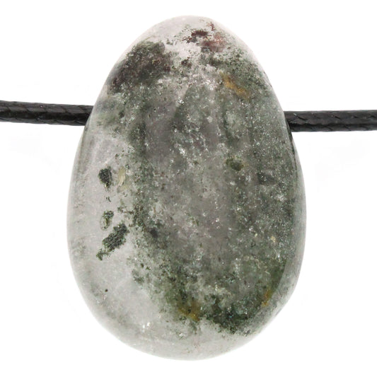 Echter Phantomquarz Tropfenanhänger mit gewachstem Baumwollband