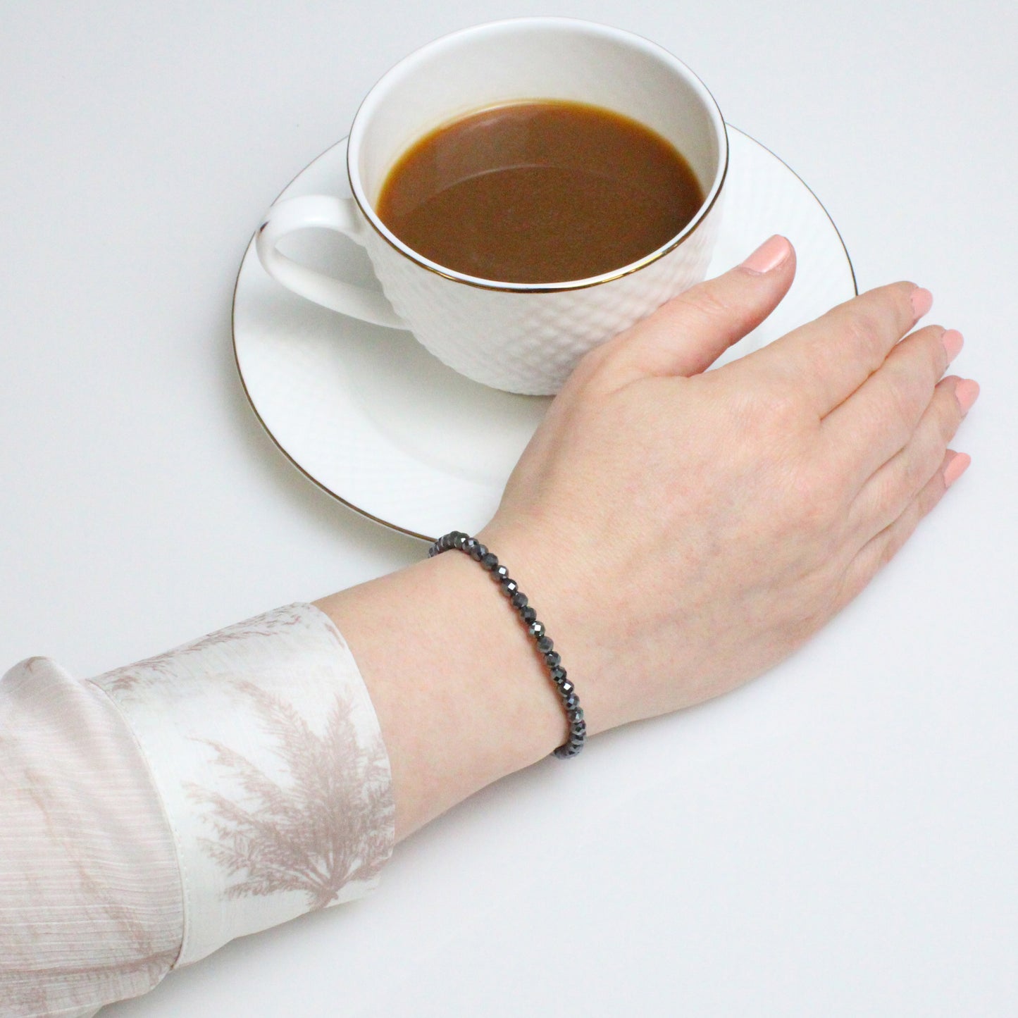 Echtes Hämatit Edelstein Armband 4mm facettiert mit Lebensbaum