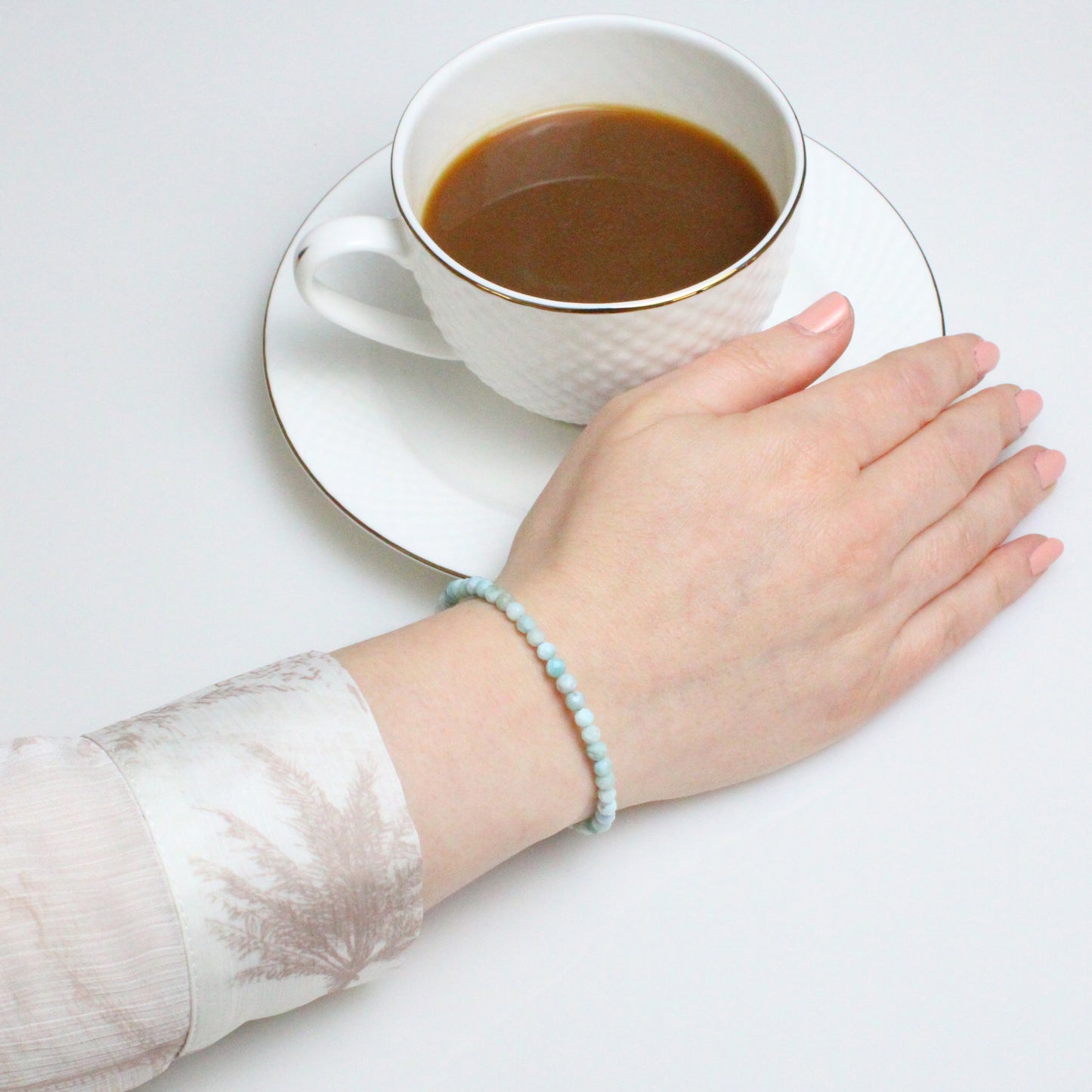 Echtes Larimar Edelstein Armband 4mm facettiert mit Blüte