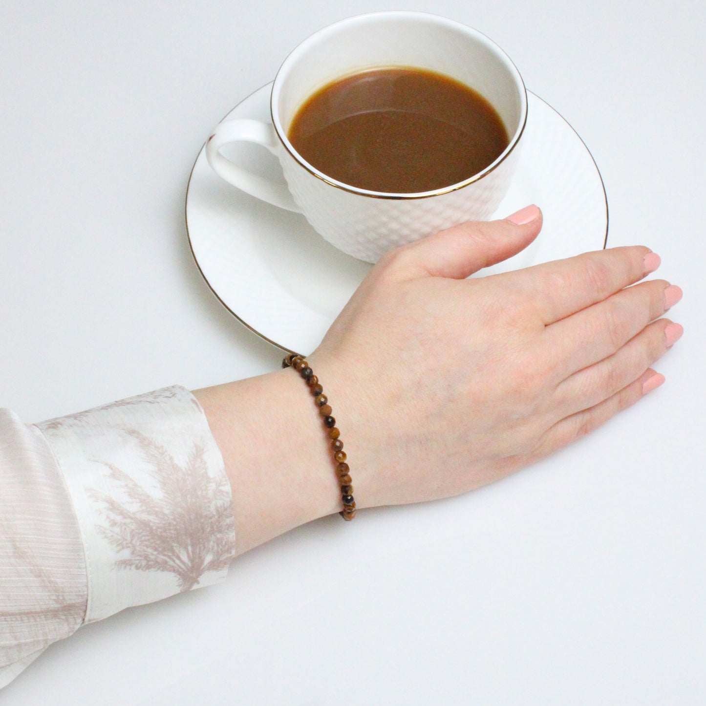 Echtes Tigerauge Edelstein Armband 4mm facettiert mit Blüte