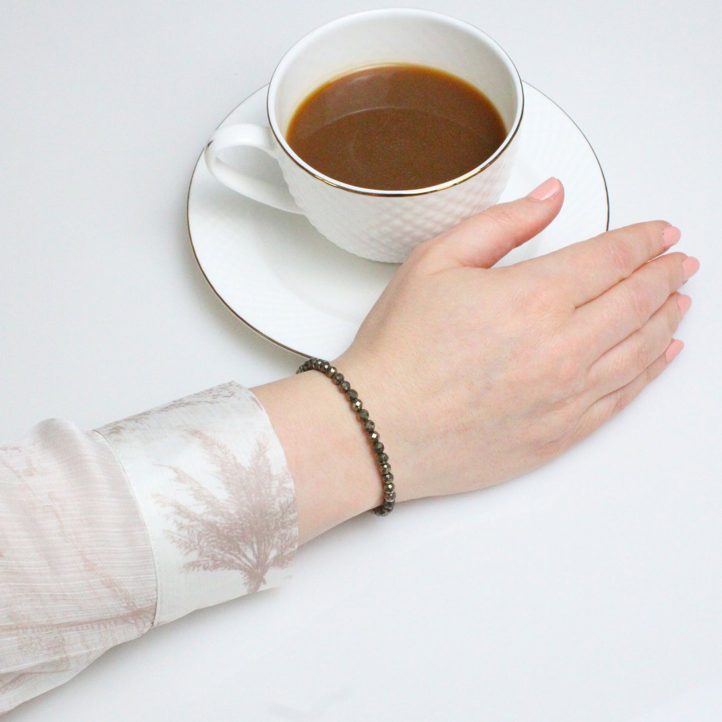 Echtes Pyrit Edelstein Armband 4mm facettiert mit Blüte