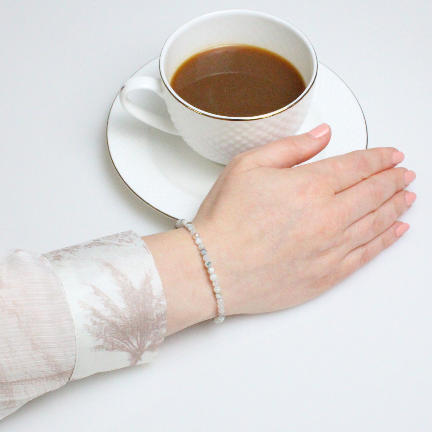 Echtes Baumachat Edelstein Armband 4mm facettiert mit Lebensbaum