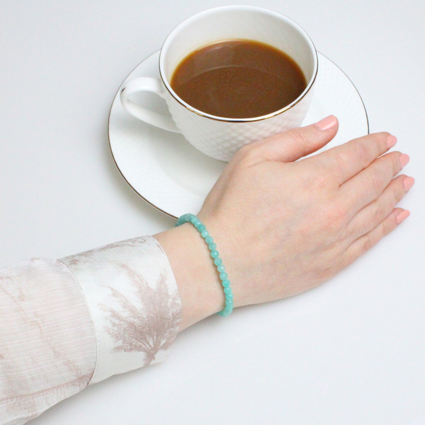 Echtes Amazonit Edelstein Armband 4mm facettiert mit Lebensbaum