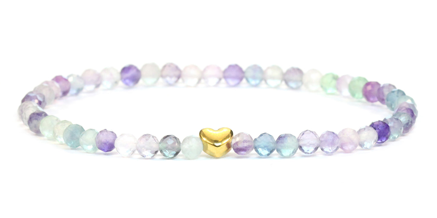 Regenbogenfluorit Edelstein Armband 4mm facettiert mit Herz