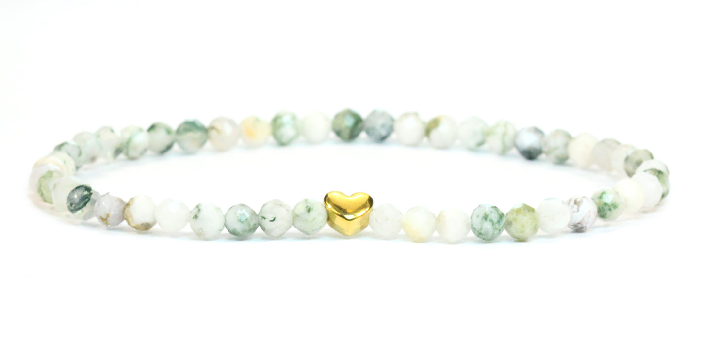 Baumachat Edelstein Armband 4mm facettiert mit Herz