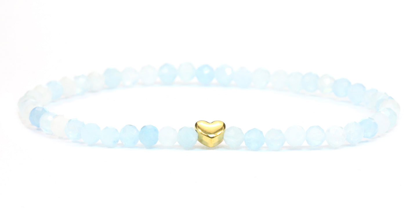 Aquamarin Edelstein Armband 4mm mit Herz