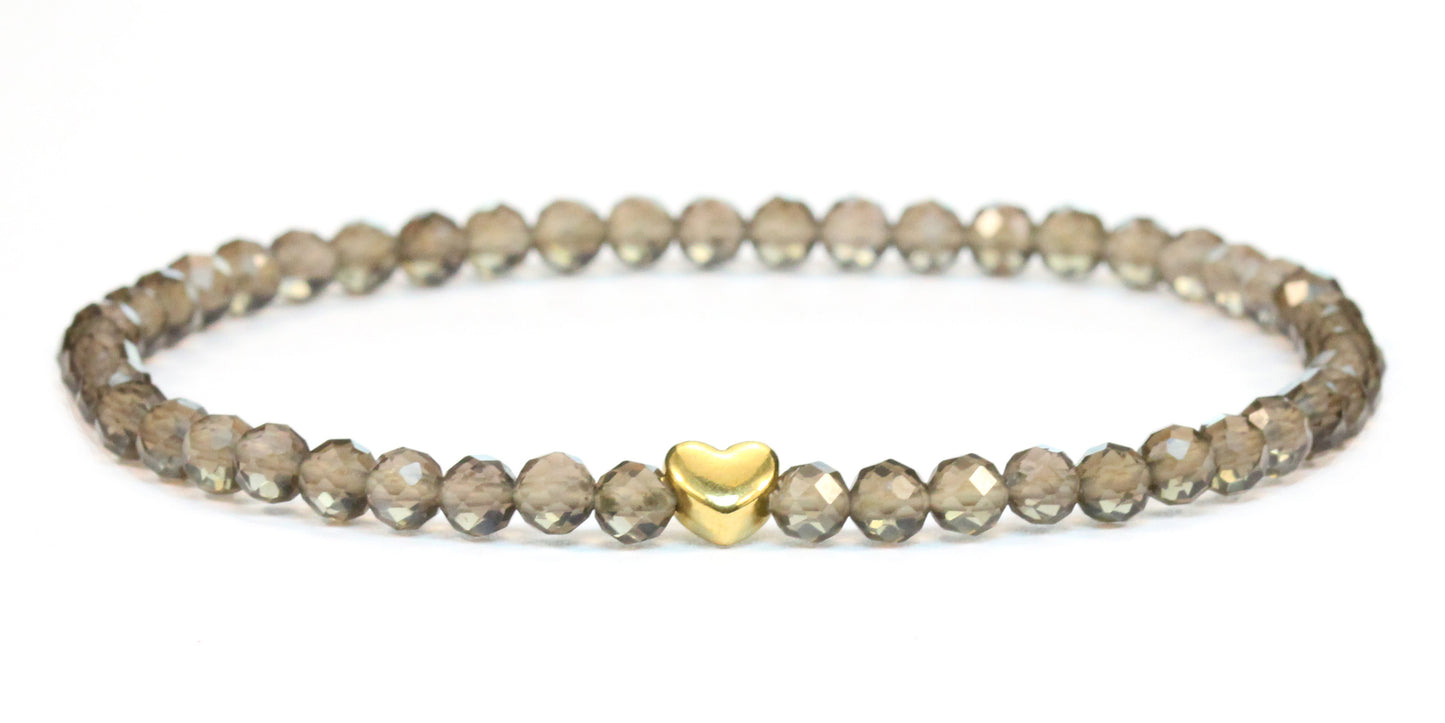 Rauchquarz Edelstein Armband 4mm facettiert mit Herz