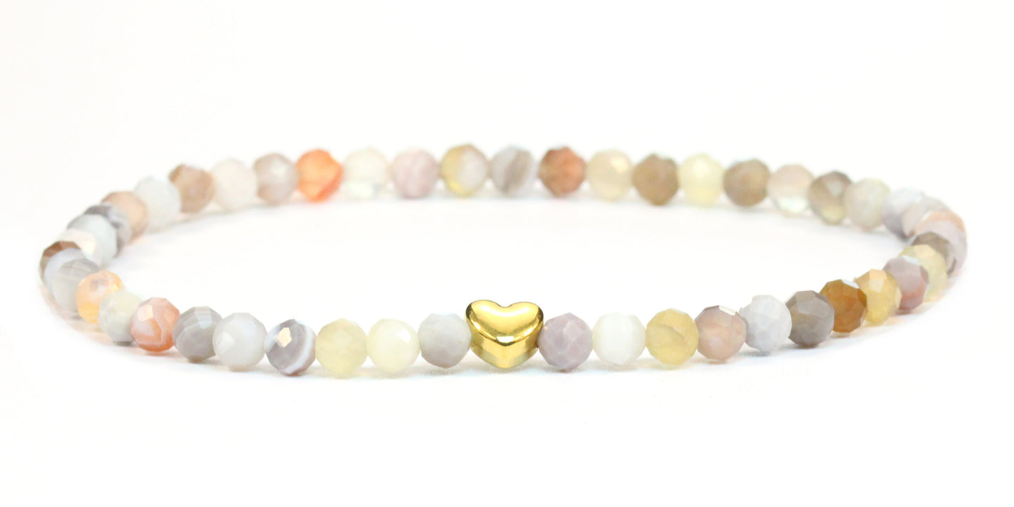 Botswana Achat Edelstein Armband 4mm facettiert mit Herz