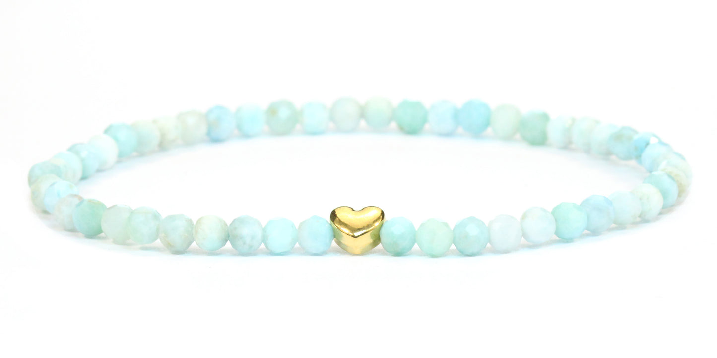 Larimar Edelstein Armband 4mm facettiert mit Herz