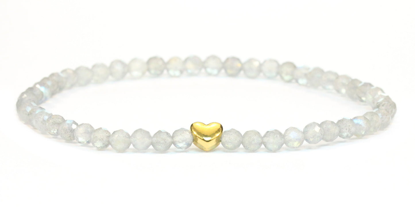 Labradorit Edelstein Armband 4mm facettiert mit Herz