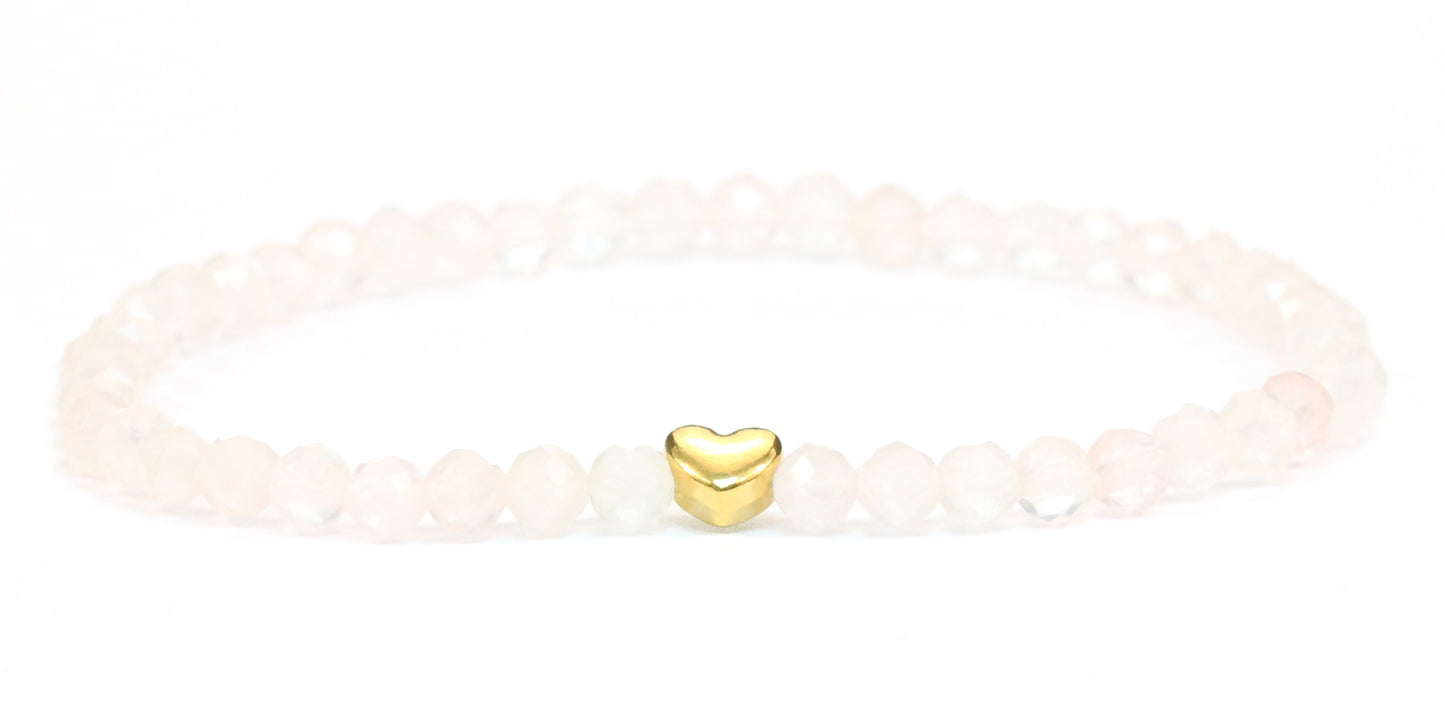 Rosenquarz Edelstein Armband 4mm mit Herz