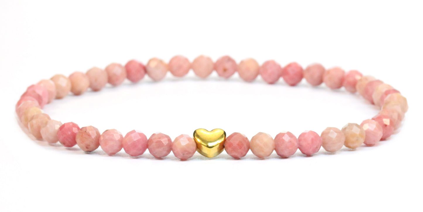 Rhodonit Edelstein Armband 4mm facettiert mit Herz