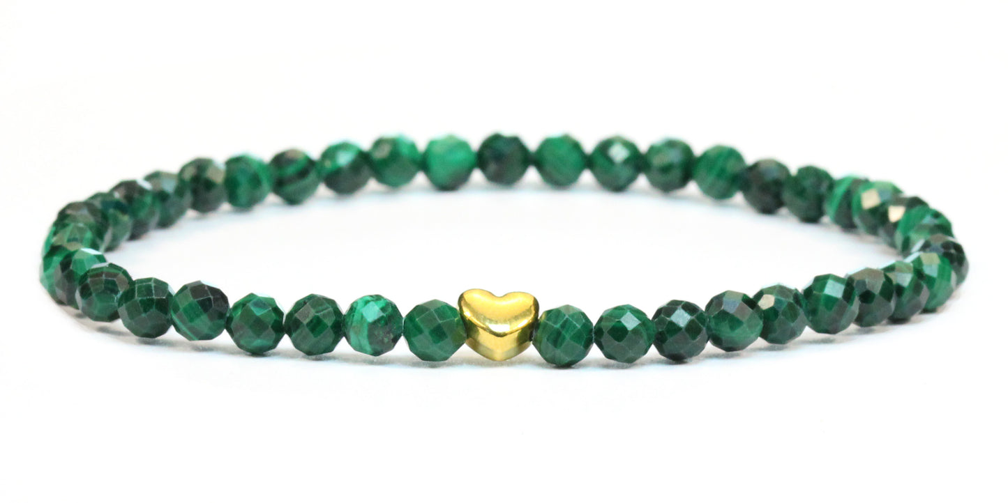 Malachit Edelstein Armband 4mm mit Herz