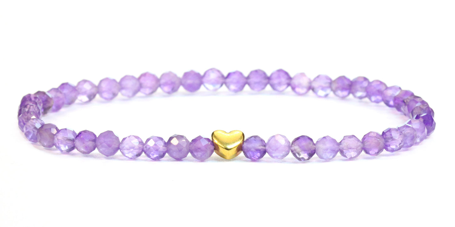 Amethyst Edelstein Armband 4mm mit Herz