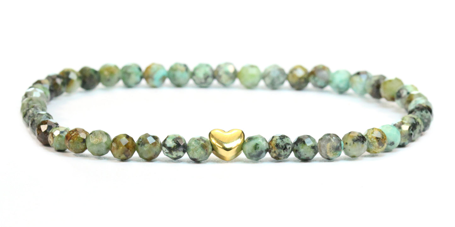 Afrikanischer Türkis Edelstein Armband 4mm mit Herz