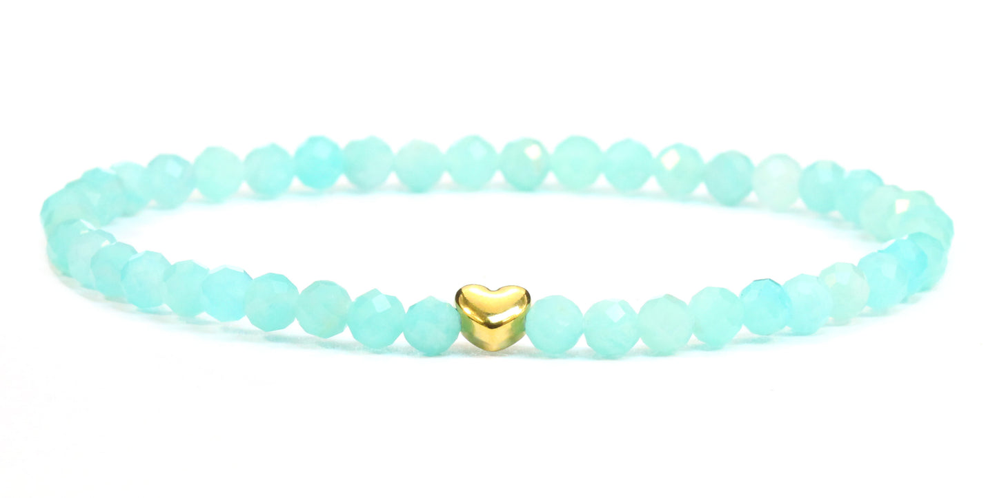 Amazonit Edelstein Armband 4mm facettiert mit Herz