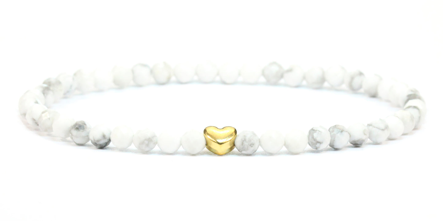 Howlith Edelstein Armband 4mm facettiert mit Herz