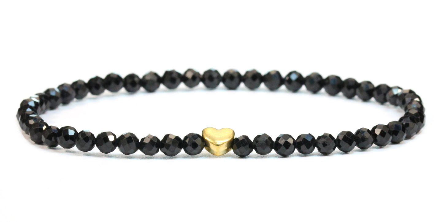 Schwarzer Turmalin Edelstein Armband 4mm facettiert mit Herz