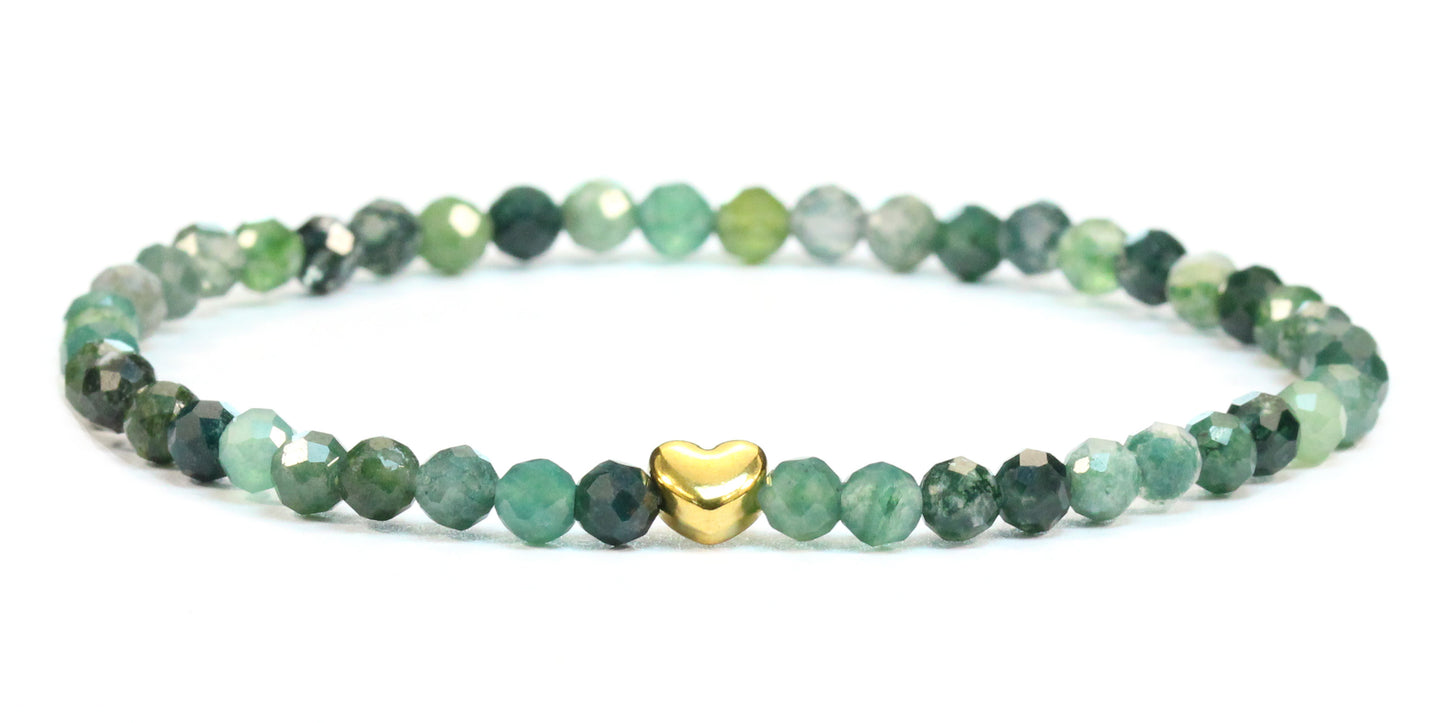 Moosachat Edelstein Armband 4mm facettiert mit Herz