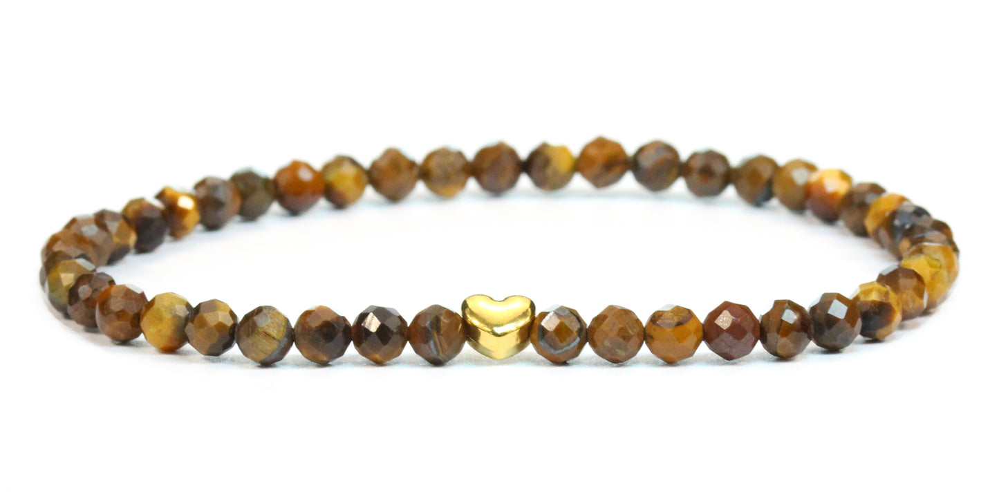 Tigerauge Edelstein Armband 4mm facettiert mit Herz