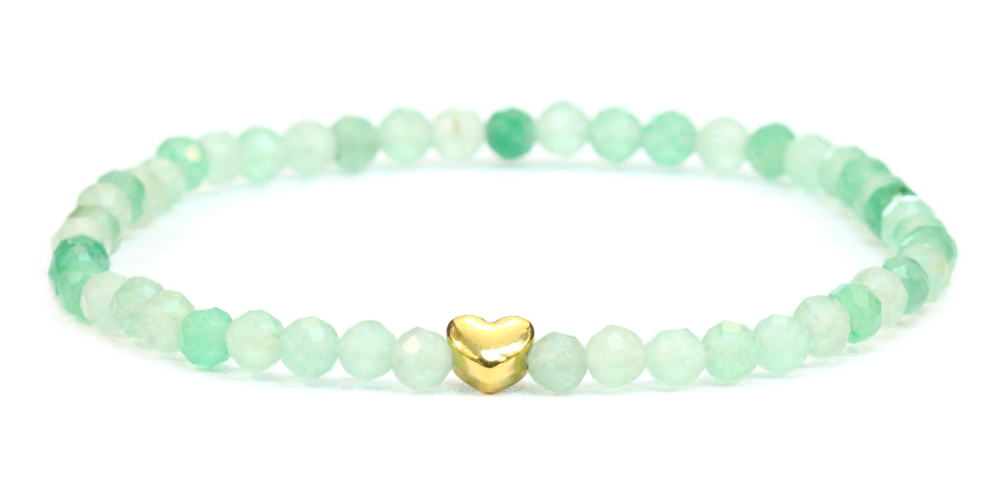 Grüner Aventurin Edelstein Armband 4mm facettiert mit Herz